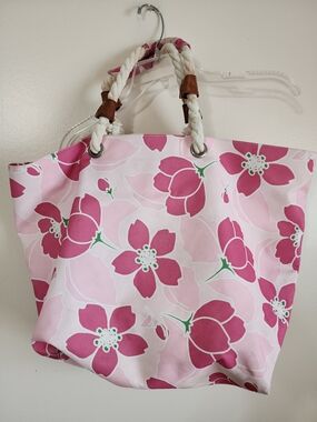 Lands' End Pink Floral Rope-Handle Tote